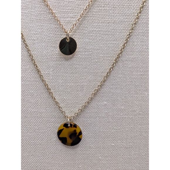 J.Crew Layered Pendant Necklace 13 Inch Gold Tortoise Shell Disc - Picture 2 of 7